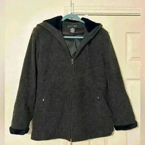 Apostrophe wool blend winter coat. Faux fur inside hood and cuffs.